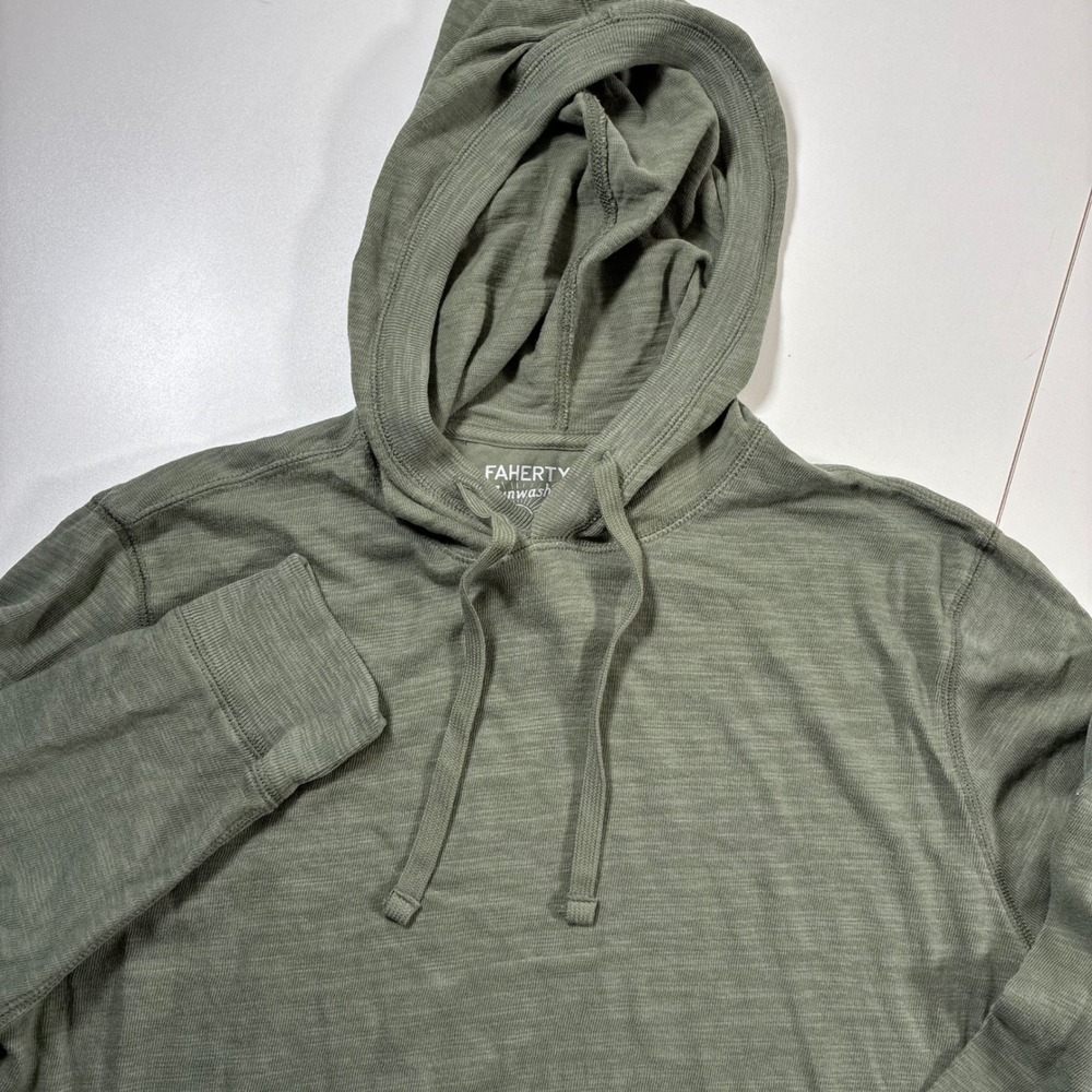 NEW Faherty Hoodie Medium Green Sunwashed Organic Cotton Pullover MKC0096-CVK